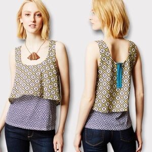 Anthropologie Geometric Layered Tank Top - Blue and Green